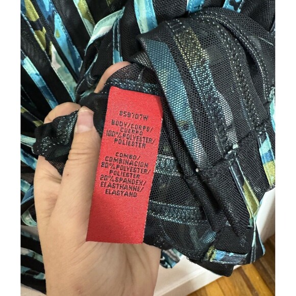 VTG‎ JS Collections Plus Sz 20 W Black Blue Mesh Stripe Zip up Top Shirt Blouse - Picture 4 of 7